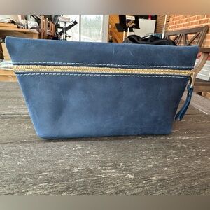 Portland Leather Large Makeup Bag - Deep Water